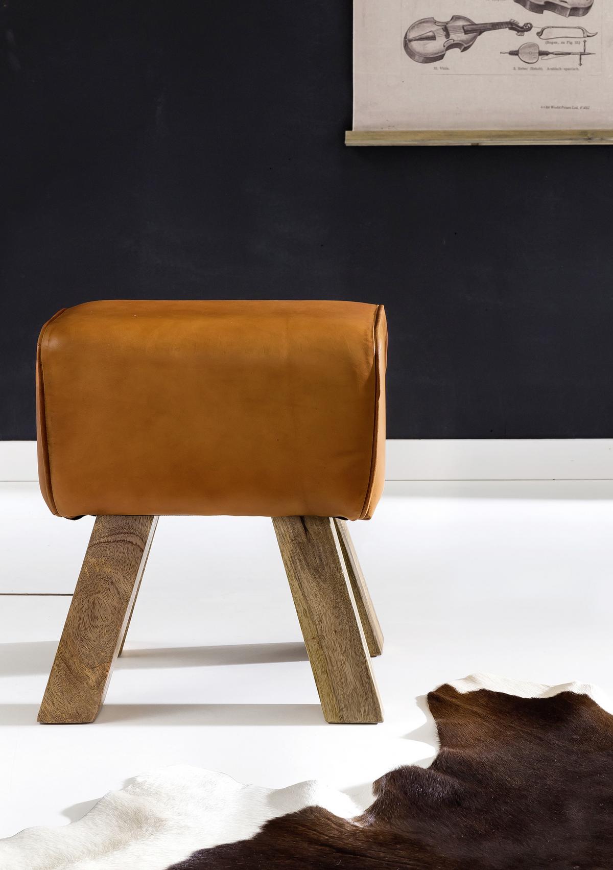 Hocker WL5.108 ca. 40x47 cm Braun/Echtleder - Braun, Natur, Leder/Holz (40/47/30cm) - MID.YOU