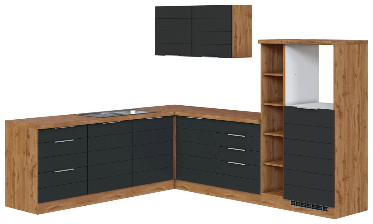 Eckküche Florenz ohne Geräte ca. 240x270 cm Grau/Eiche - Eiche Wotan/Grau, Design, Holzwerkstoff/Metall (240/270cm) - Held