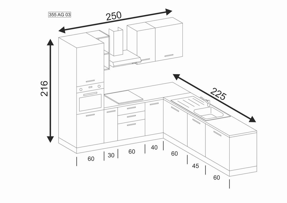 Eckküche Freia m. Geräten ca. 250x225cm Anthrazit - Walnussfarben/Alufarben, LIFESTYLE, Holzwerkstoff/Kunststoff (250/225cm) - MID.YOU