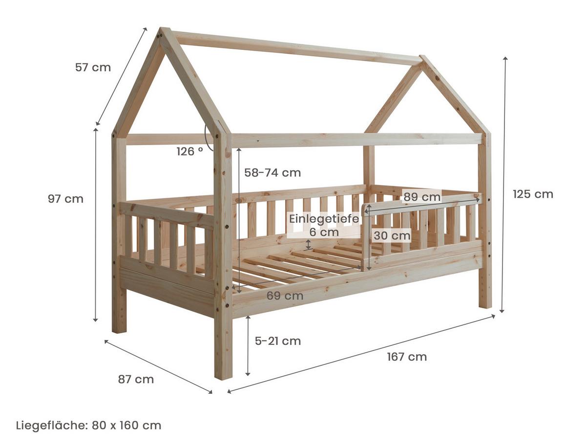 Hausbett Kay ca. 80x160 cm Kiefer Natur - Naturfarben, MODERN, Holz/Textil (80/160cm) - MID.YOU