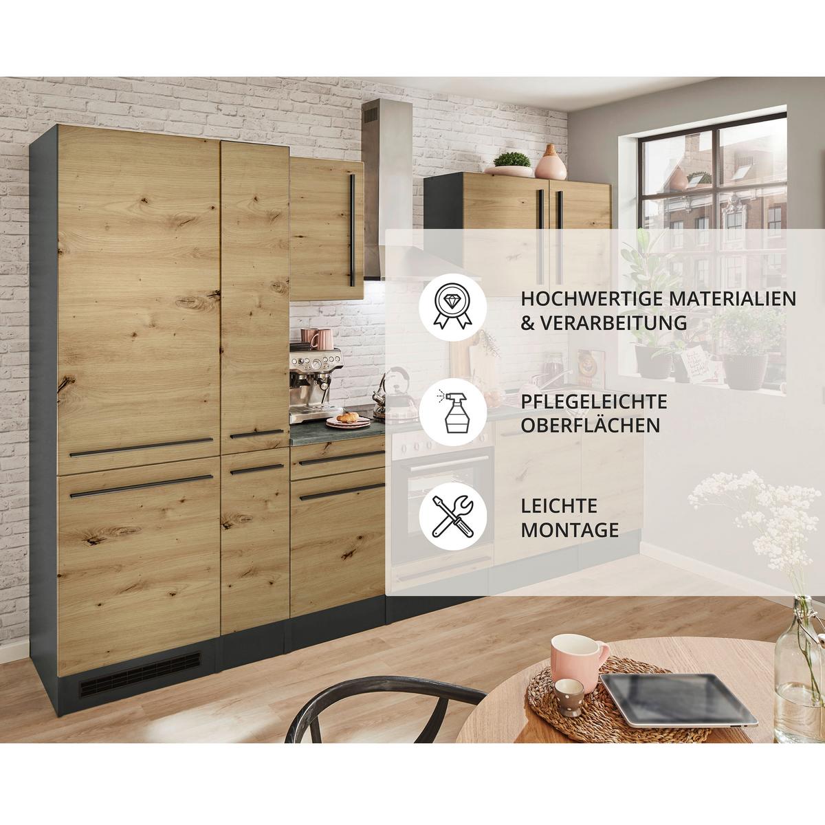 Küchenblock Jazz mit Geräten ca.310cm Eiche/Anthrazit - Anthrazit/Schwarz, LIFESTYLE, Holzwerkstoff/Kunststoff (310cm) - P & B