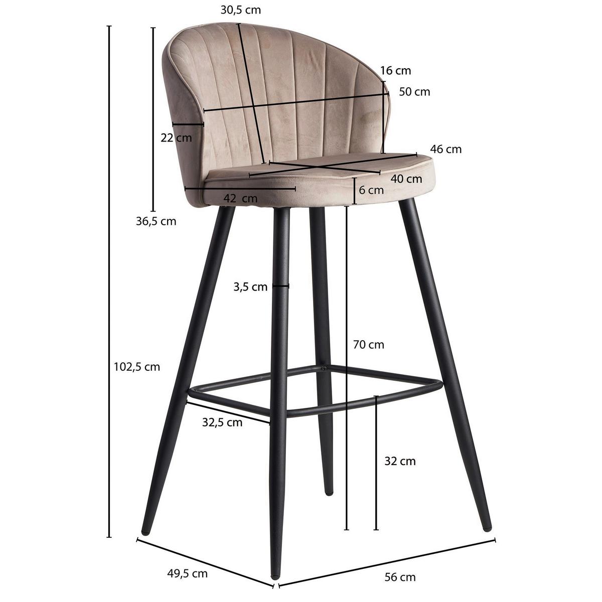 Barski Stol Wohnling - črna/bež, Moderno, kovina/tekstil (56/102,5/52,5cm) - MID.YOU