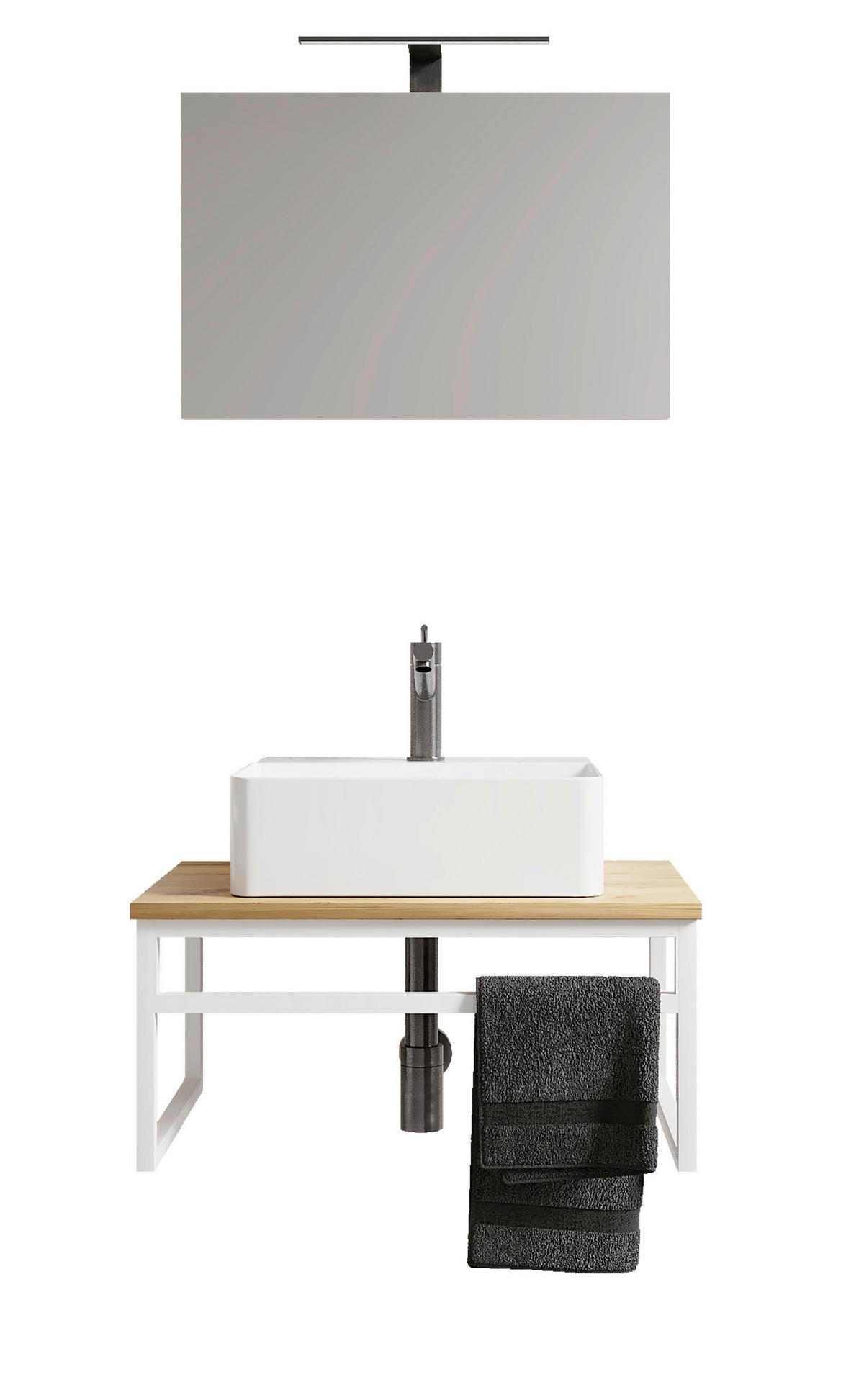 Badezimmer Bitila 3-tlg. Weiß/Honigeiche - Honigeiche/Weiß, MODERN, Glas/Keramik (60cm) - MID.YOU