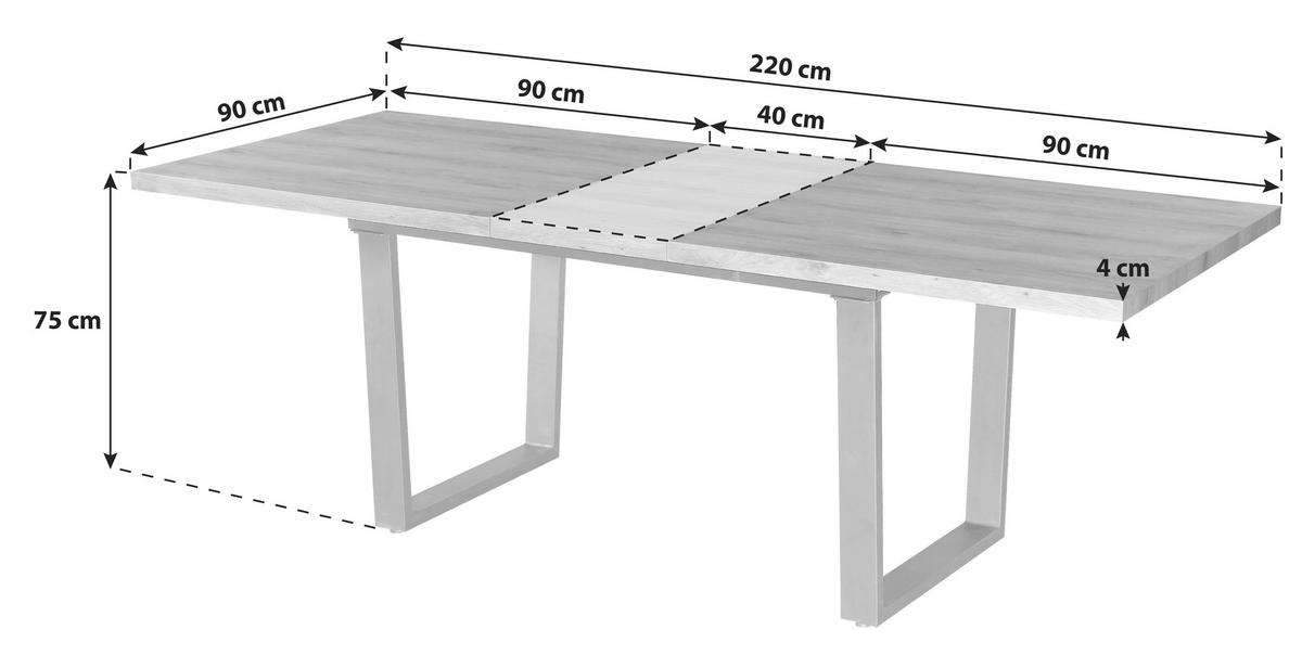 Raztegljiva Jedilna Miza Rudi, Barva Hrasta, 180-220x90 - črna/naravne barve, Moderno, kovina/leseni material (180 - 220/75/90cm)