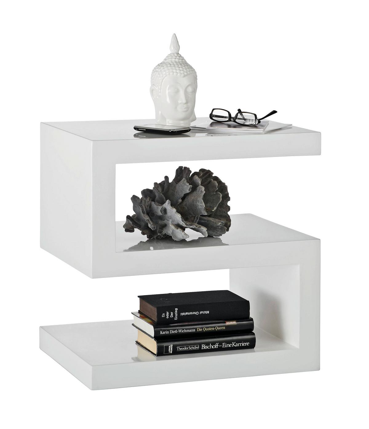 STOLIK BOCZNY KENZO - biały wysoki połysk, Design, materiał drewnopochodny (50/38/50cm) - Xora
