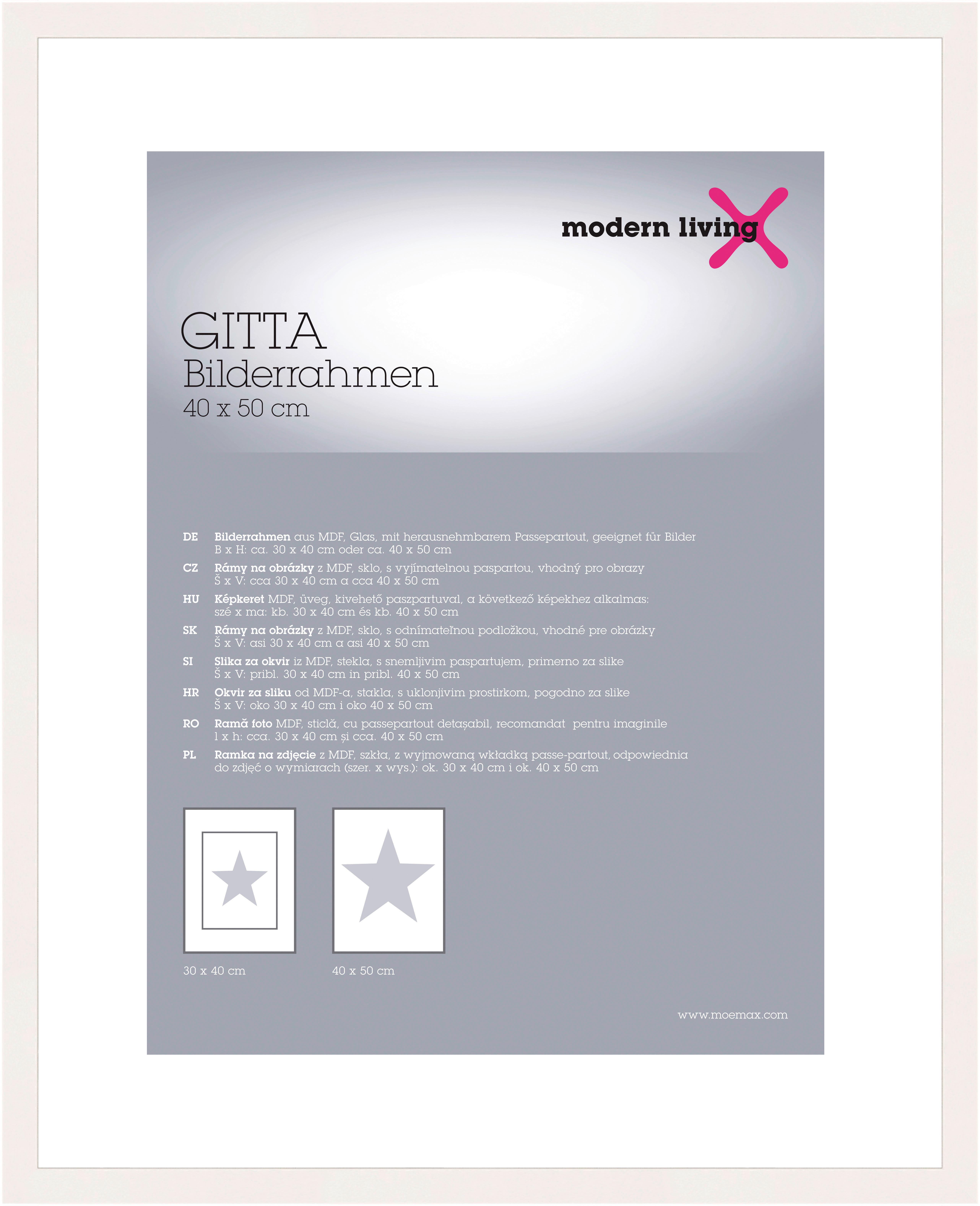 Bilderrahmen Gitta in Weiß ca. 40x50cm - Weiß, MODERN, Holzwerkstoff/Kunststoff (40/50cm) - Modern Living