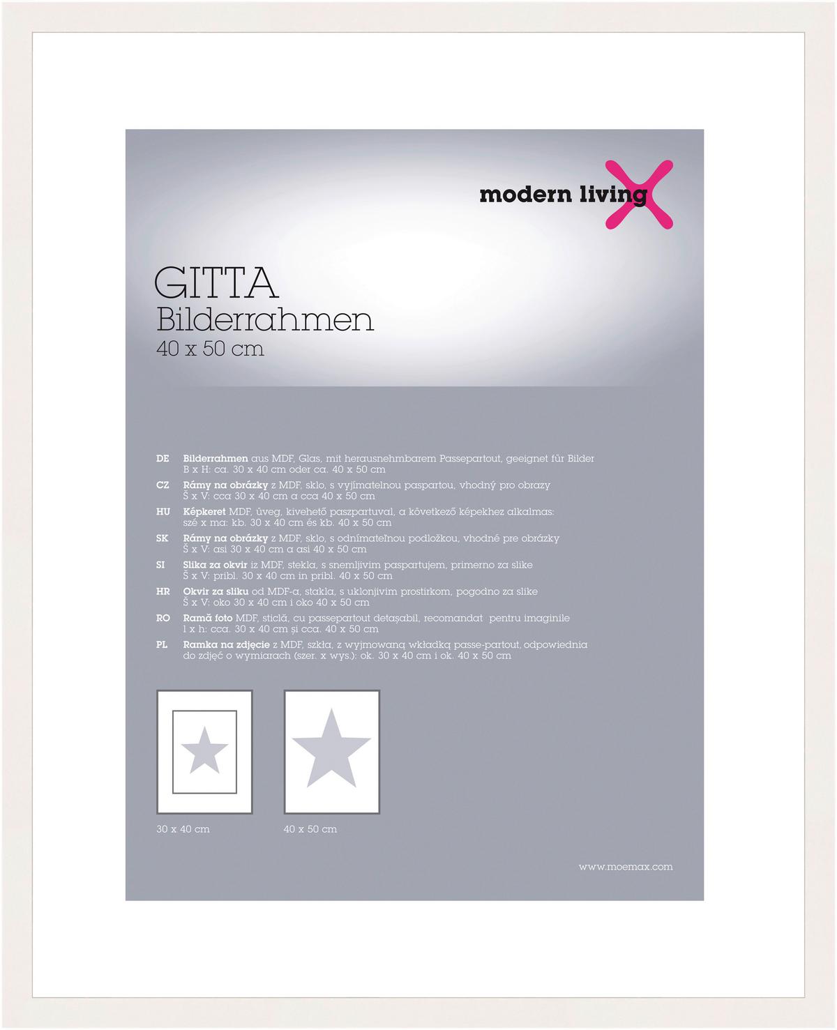 Bilderrahmen Gitta in Weiß ca. 40x50cm - Weiß, MODERN, Holzwerkstoff/Kunststoff (40/50cm) - Modern Living