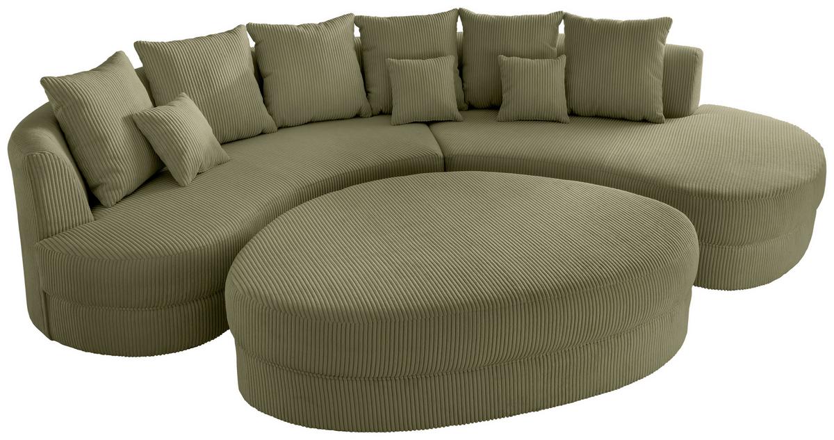 Wohnlandschaft Limoncello m. Hocker ca. 300x160cm Olivgrün - Schwarz/Olivgrün, Design, Kunststoff/Textil (300/160cm) - Livetastic