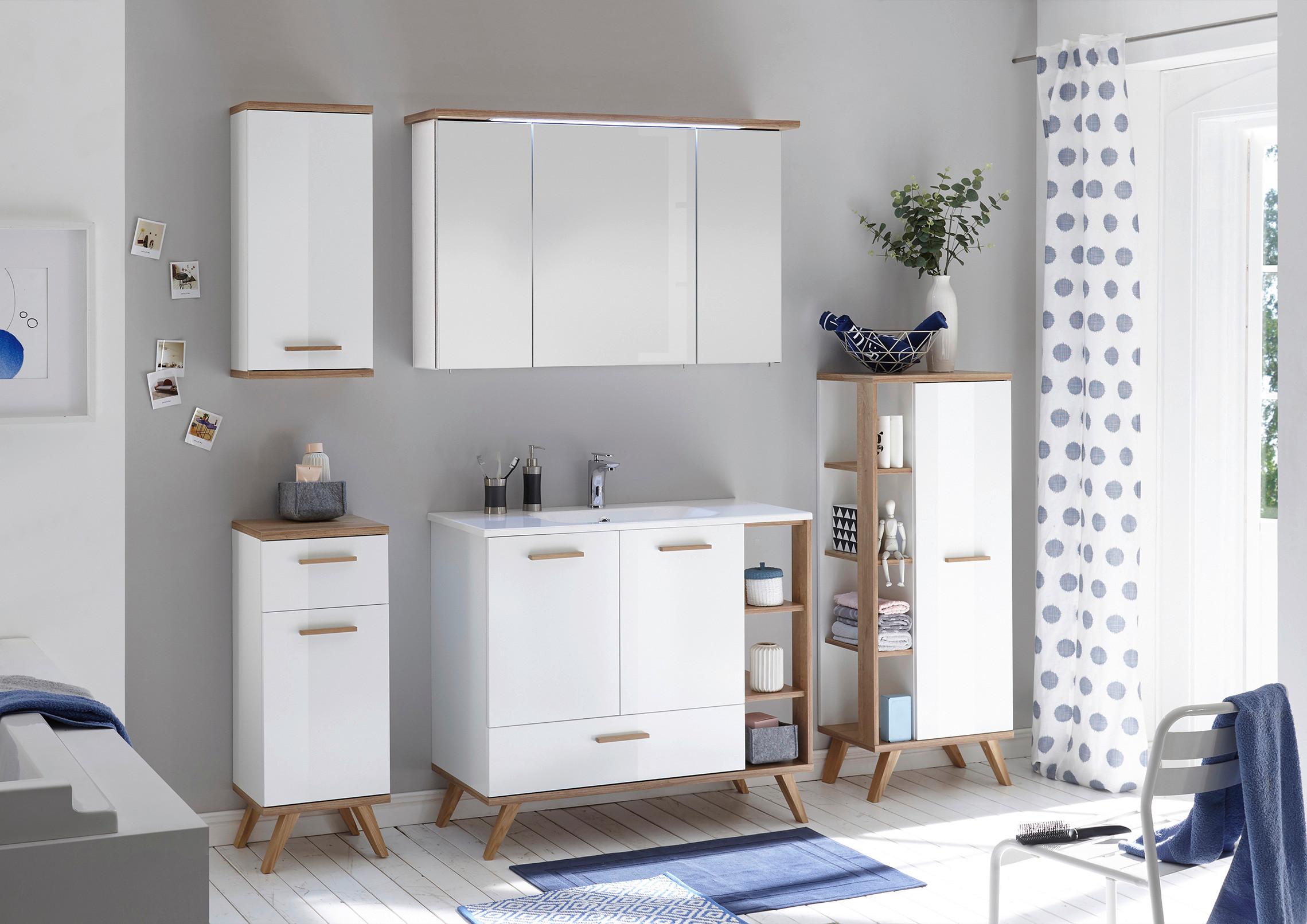 SZAFKA ŚREDNIA NOVENTA  -TOP- - kolor dębowy/biały, Design, materiał drewnopochodny/szkło (50,5/128/33cm) - Xora