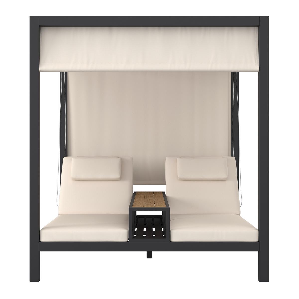 Sonneninsel Felipa Beige Metall/Outdoorstoff +Abdeckung - Dunkelgrau/Beige, MODERN, Kunststoff/Textil - Bessagi Garden