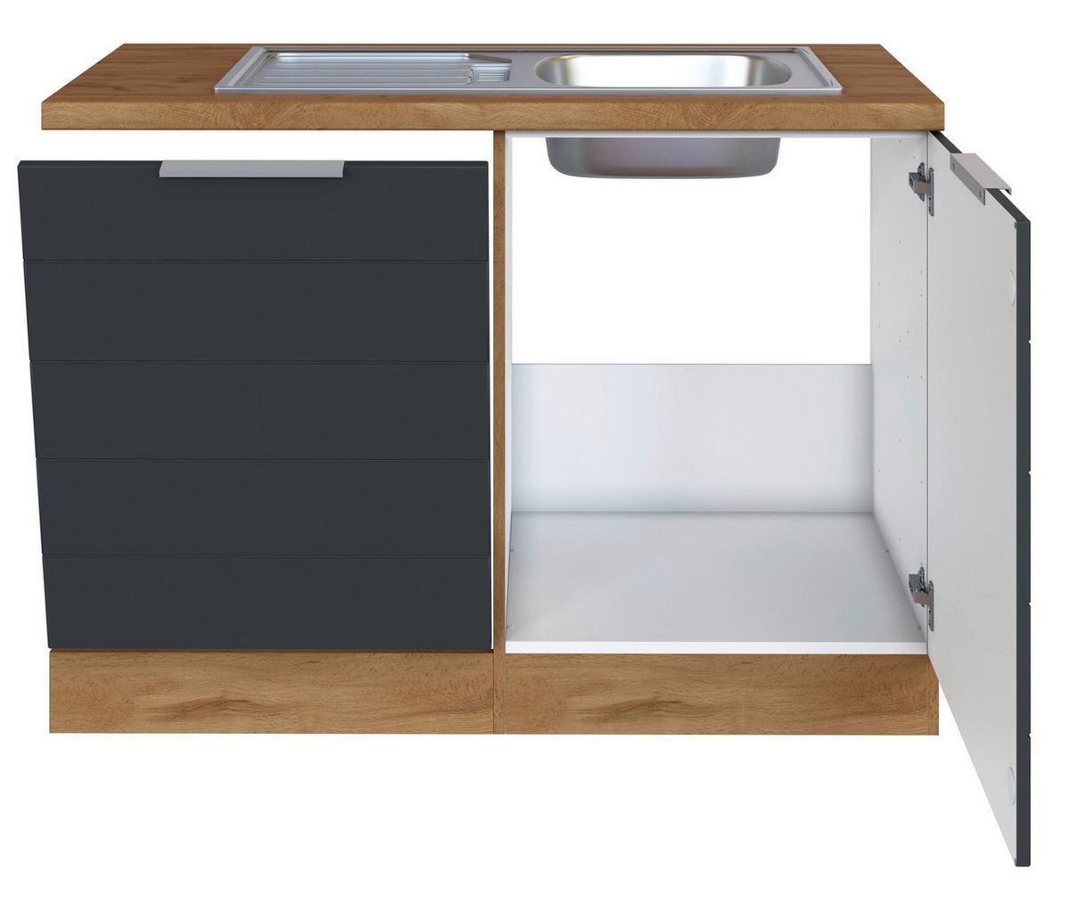 Spülenschrank Florenz ca. 120 cm Grau/Eiche - Eiche Wotan/Grau, Design, Holzwerkstoff/Metall (120/86/60cm) - Held