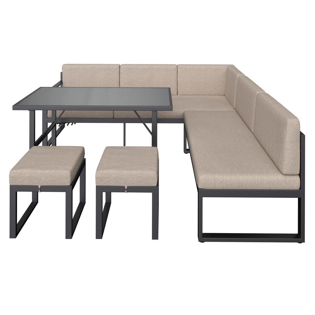 Lounge Garnitura Genf, Siva, 5-Delno - siva/svetlo siva, Moderno, kovina/steklo (213/136cm) - Beldano