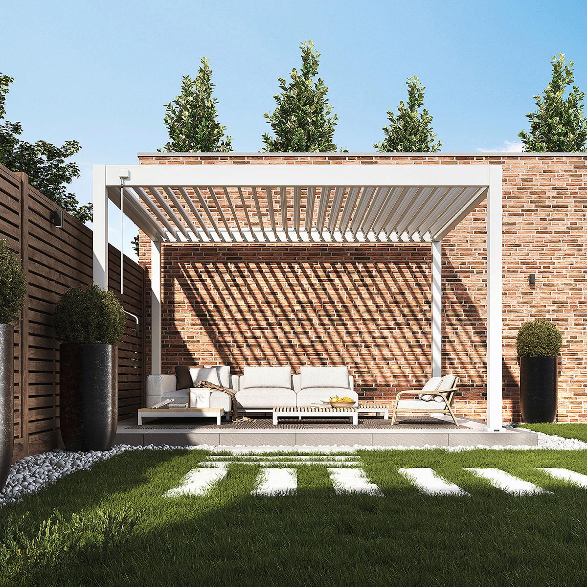 Pergola Trumpf, Bela, 3x4m - bela/visoki sijaj, Basics, kovina (300/255/400cm) - Gardenson