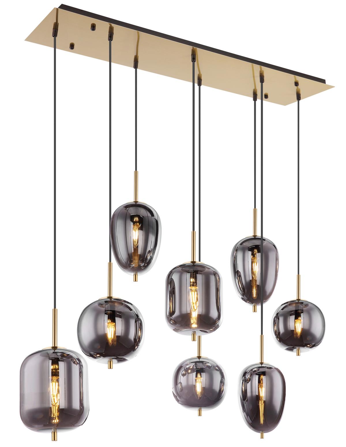 Viseča Svetilka 15345-8mm Blacky I - siva/barve medenine, Design, kovina/steklo (102,5/34/120cm) - Globo