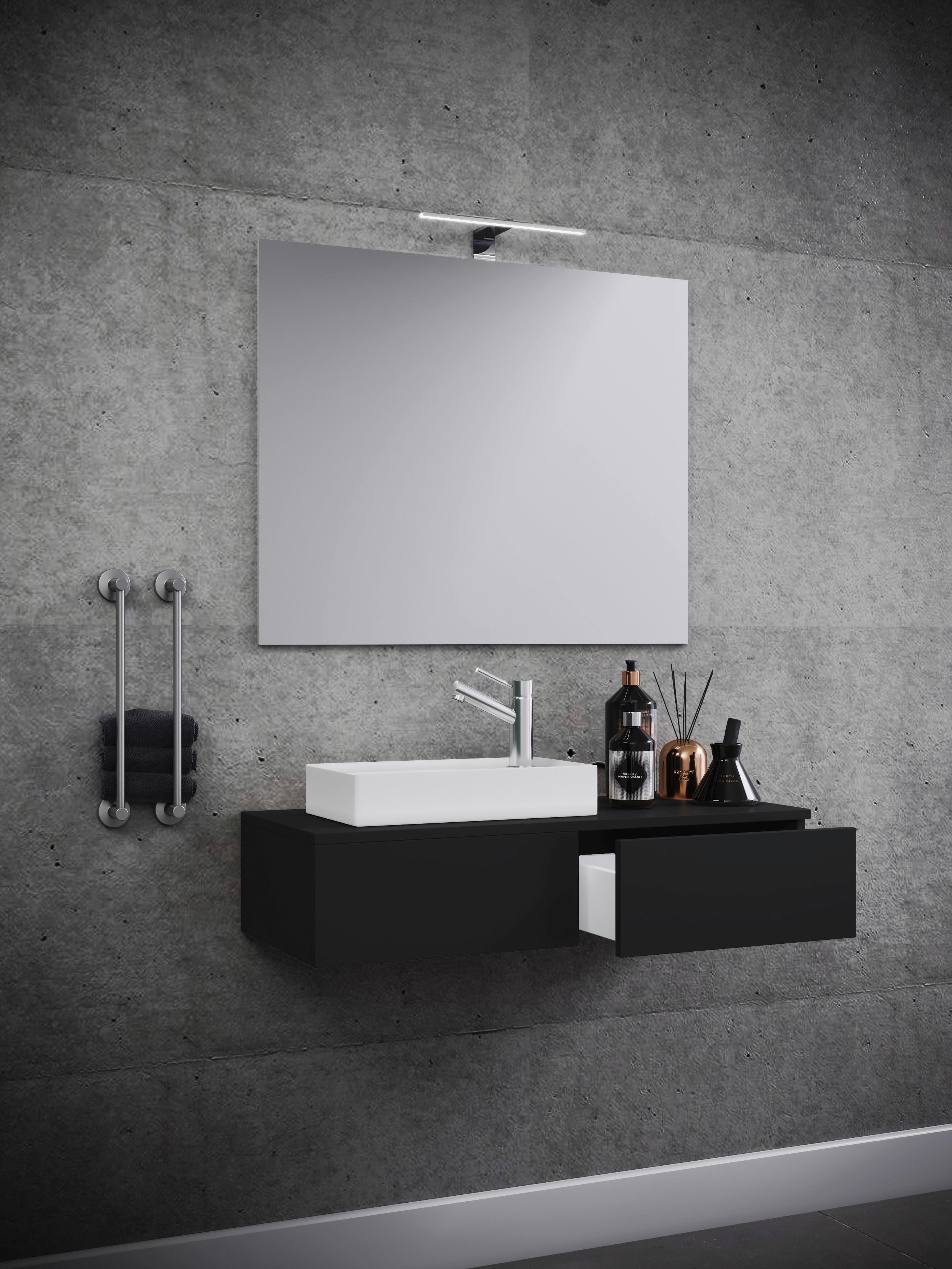 Kombiniran Umivalnik Gudas, Črna - črna/bela, Moderno, leseni material/keramika (85cm) - MID.YOU