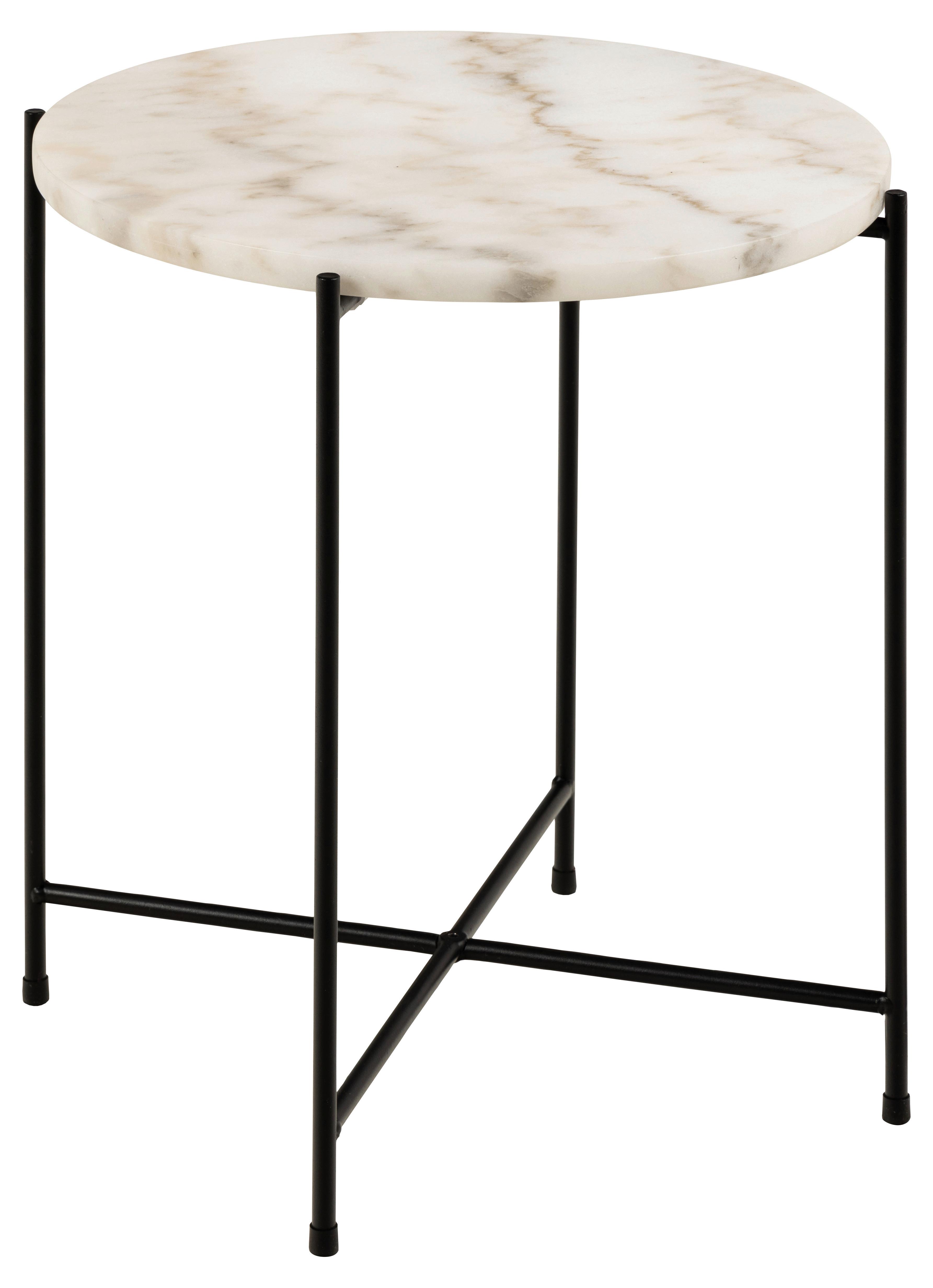Masă auxiliară AVILA - alb/negru, Trend, metal/piatră (42/42/45cm) - Modern Living