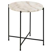 Masă auxiliară AVILA - alb/negru, Trend, metal/piatră (42/42/45cm) - Modern Living