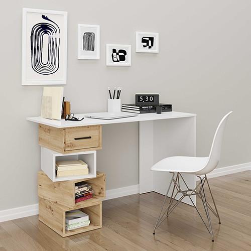 Schreibtisch "Monza" weiß/eiche - Weiß/Eiche Artisan, MODERN, Holz/Metall (120/75/55cm) - MID.YOU