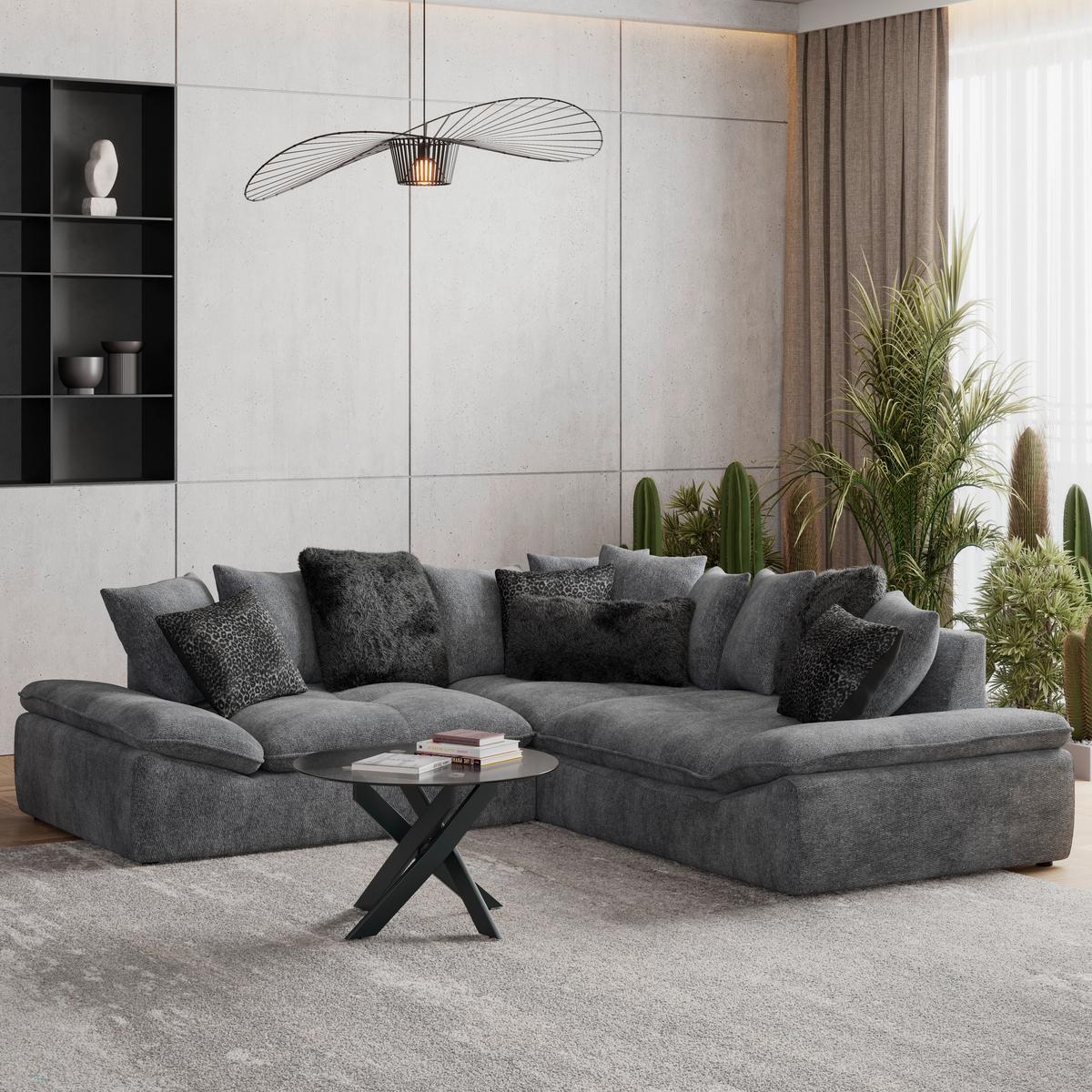 Kutna Garnitura Diun - siva/crna, Trend, tekstil (278/278cm) - Luca Bessoni