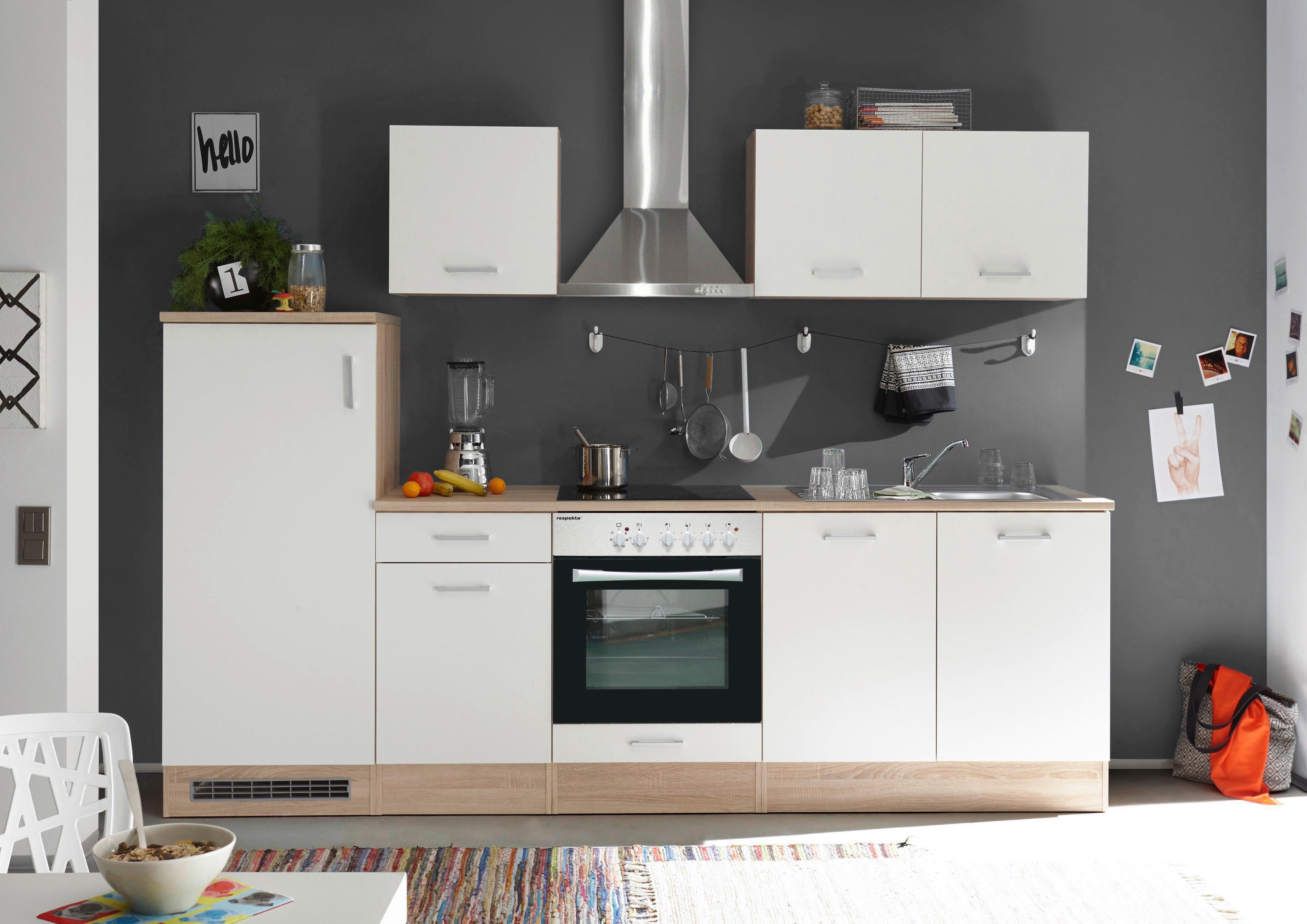 Küchenblock Petunia Weiß/Eiche ohne Geräte B: ca. 270 cm - Edelstahlfarben/Eichefarben, Basics, Holzwerkstoff/Kunststoff (270cm) - Respekta