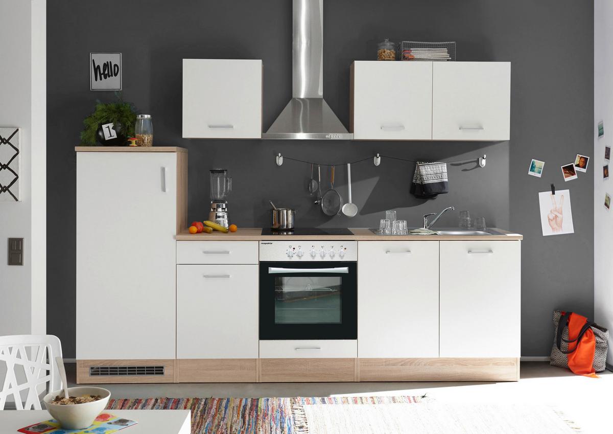 Küchenblock Petunia Weiß/Eiche ohne Geräte B: ca. 270 cm - Edelstahlfarben/Eichefarben, Basics, Holzwerkstoff/Kunststoff (270cm) - Respekta