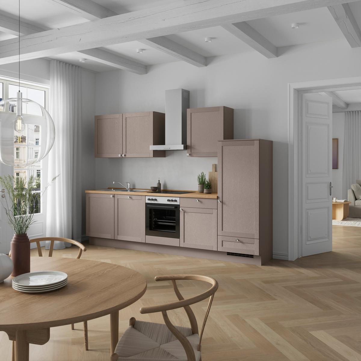 Küchenleerblock Frame Low o. Geräte Beigebraun - Edelstahlfarben/Eichefarben, MODERN, Holzwerkstoff/Metall (300cm) - Nobilia