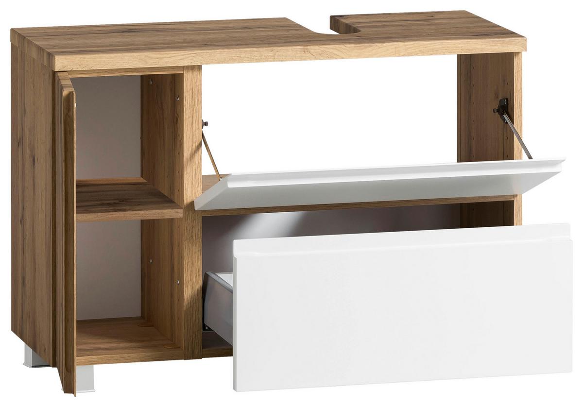 Waschbeckenunterschrank Matt weiß/Wotan Eiche - Eiche Wotan/Weiß, MODERN, Holzwerkstoff (85/56/35cm) - Held