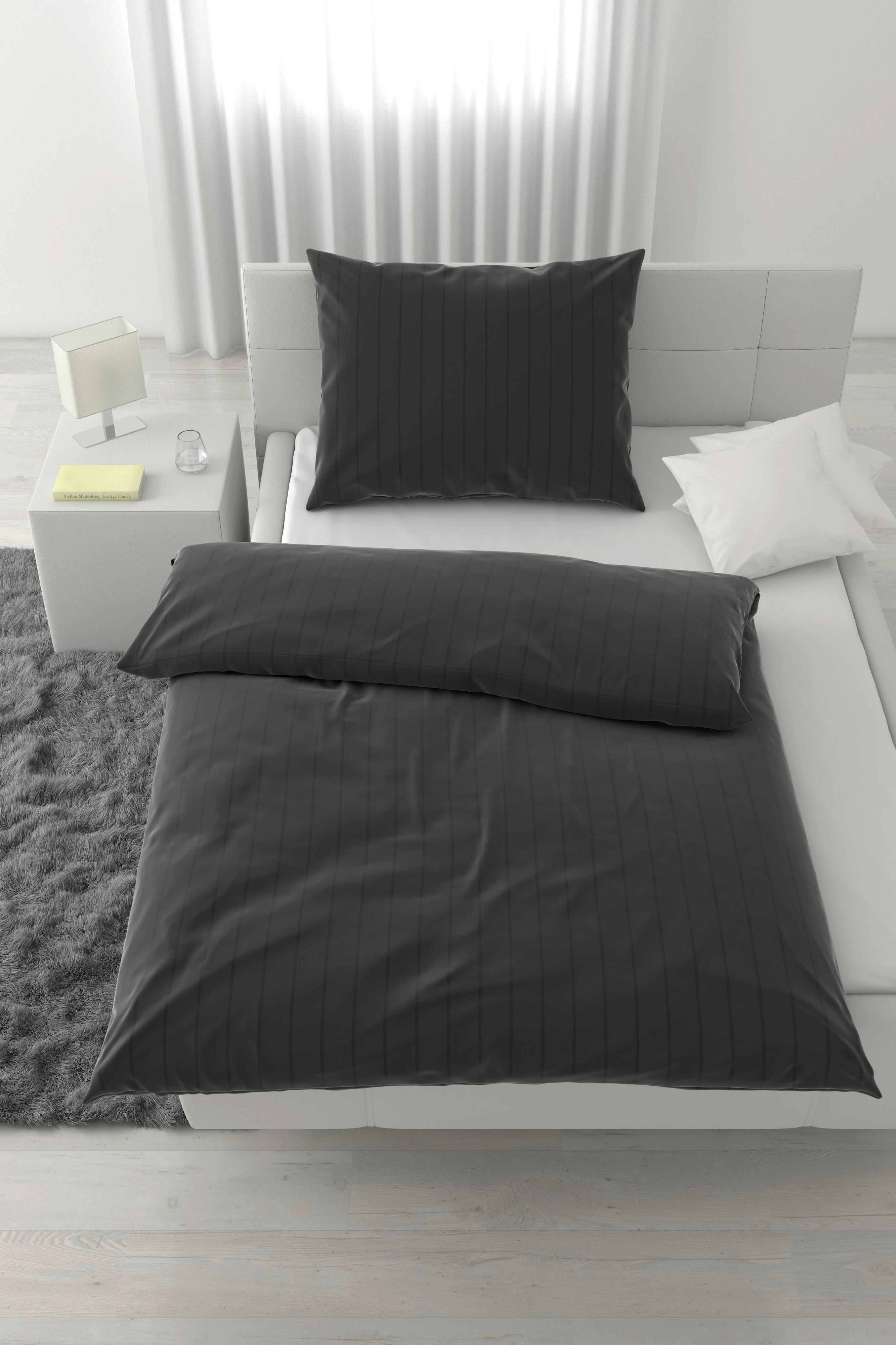 Bettwäsche Dobby Streif Schwarz ca. 140x200cm - Schwarz, Textil (140/200cm) - Mömax