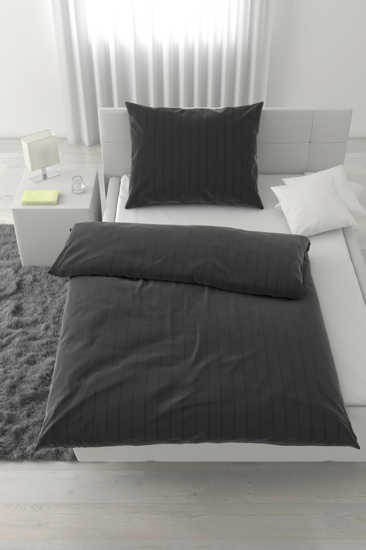 Ágyneműhuzat-garnitúra Pamutszatén Dobby Streif - fekete, textil (140/200cm) - Mömax
