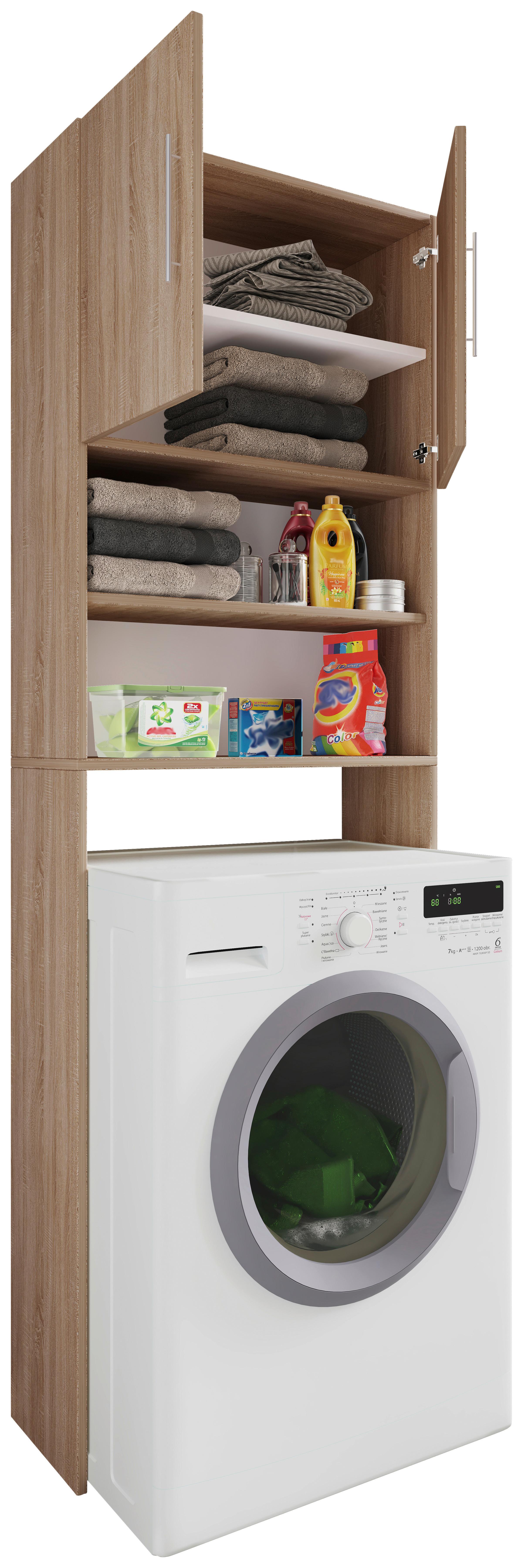 Waschmaschinenschrank JUTAS Sonoma Eiche ca. 64x190x25cm - Silberfarben/Sonoma Eiche, MODERN, Holzwerkstoff/Kunststoff (64/190/25cm) - MID.YOU