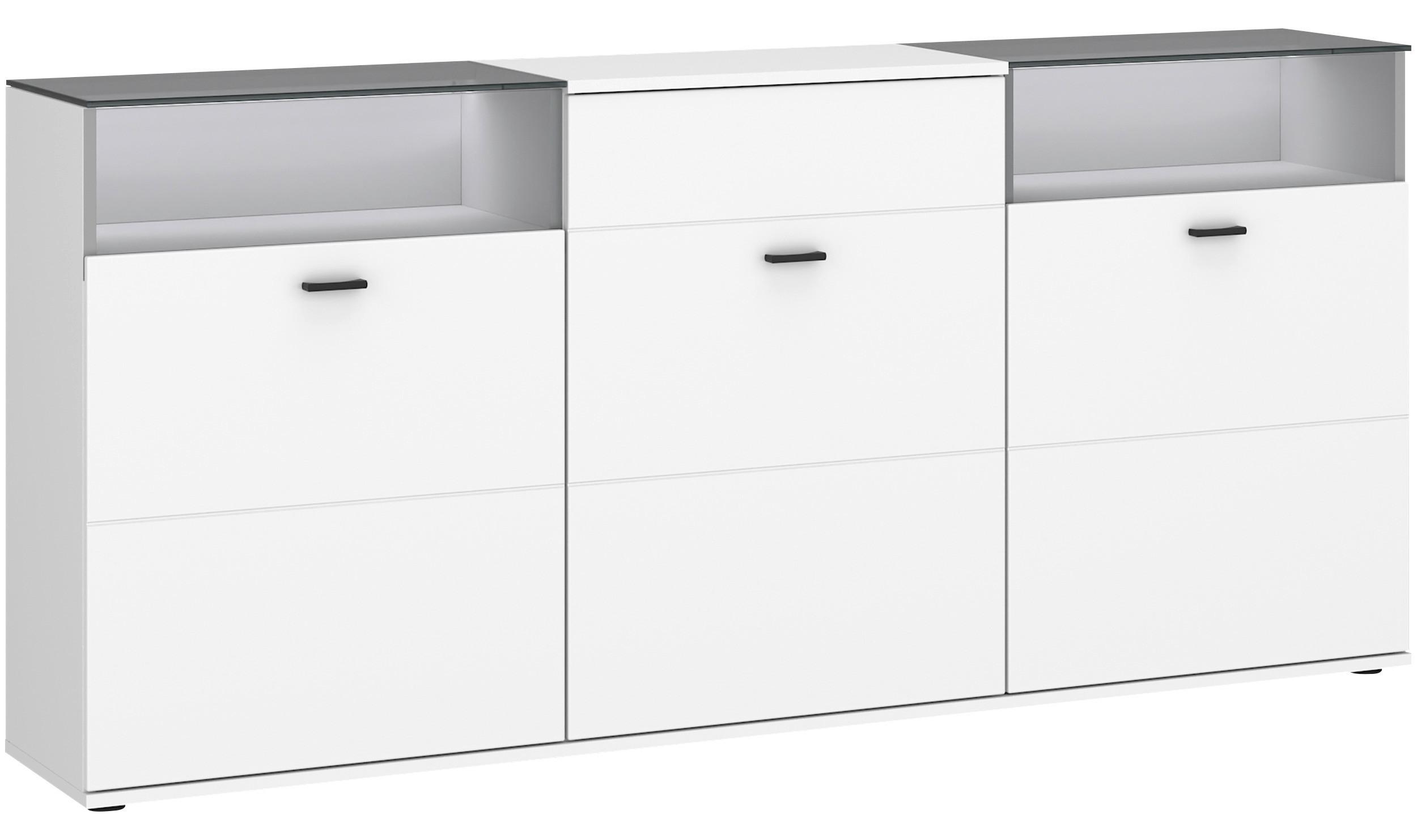 Comodă cu uși RION - alb, Modern, sticlă/material pe bază de lemn (180/84,7/38cm) - Modern Living