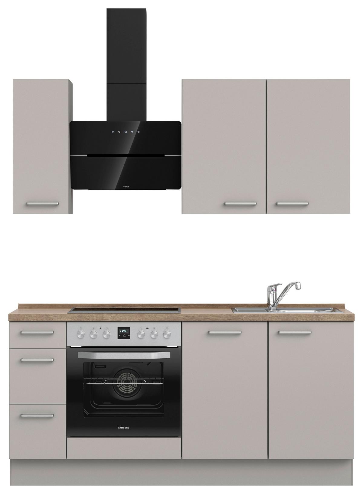Küchenblock Touch High m. Geräten Grau - Eiche dunkel/Edelstahlfarben, MODERN, Holzwerkstoff/Metall (180cm) - Nobilia