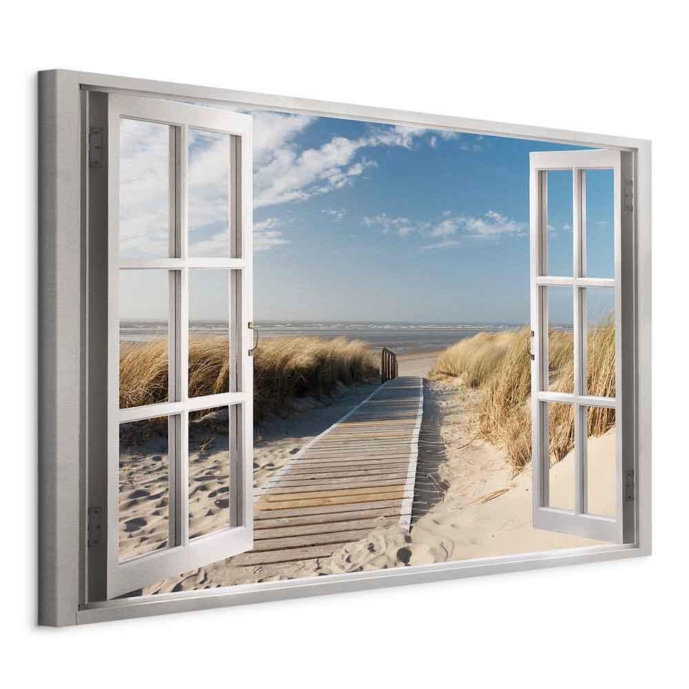 Leinwandbild Window Weiß/Hellblau ca. 90x60cm - Weiß/Hellblau, Basics, Holz/Textil (90/60/1.2cm) - artgeist