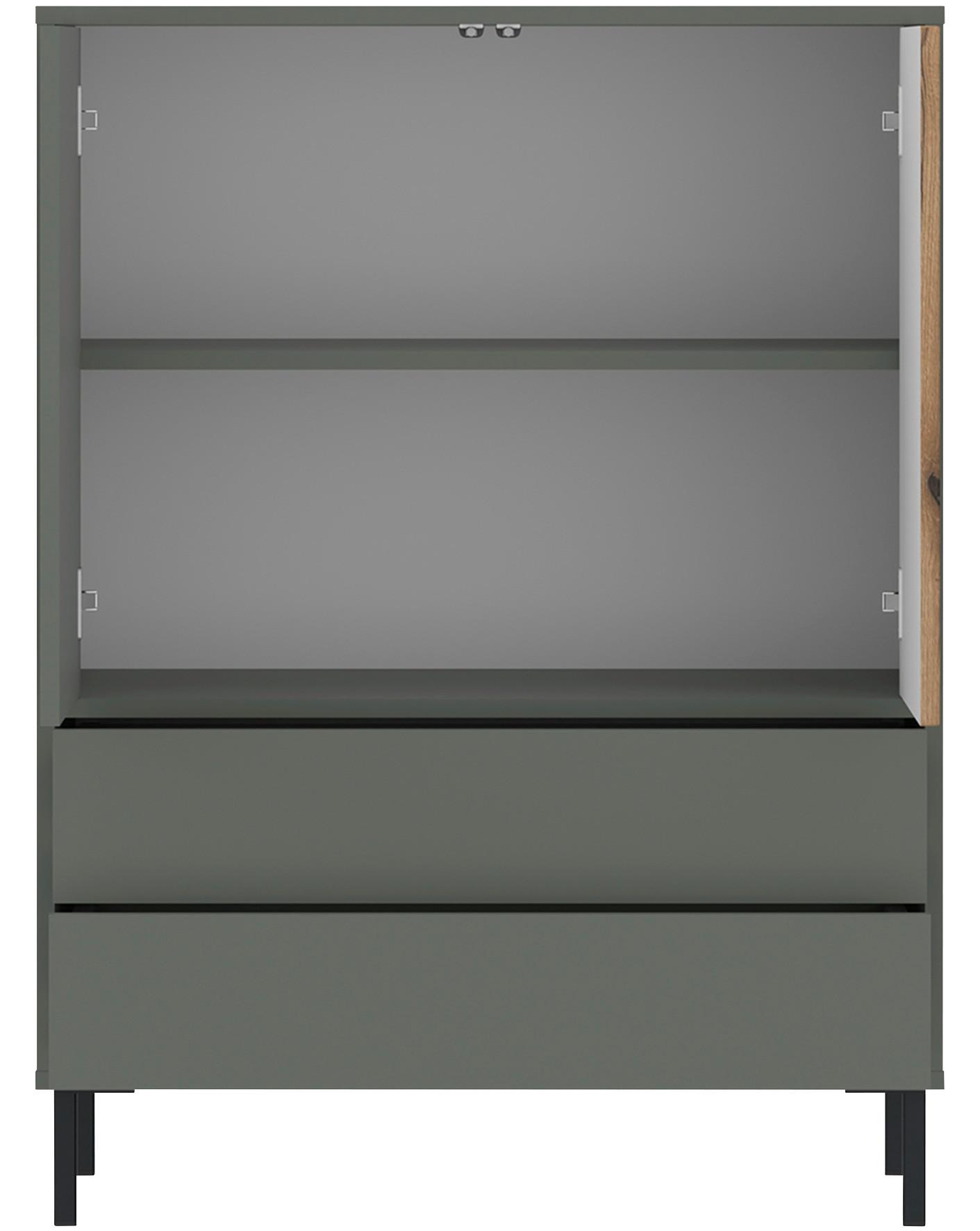 Comodă POZZI - culoare lemn stejar/verde gri, Trend, material pe bază de lemn (78,2/105,2/40cm) - Modern Living