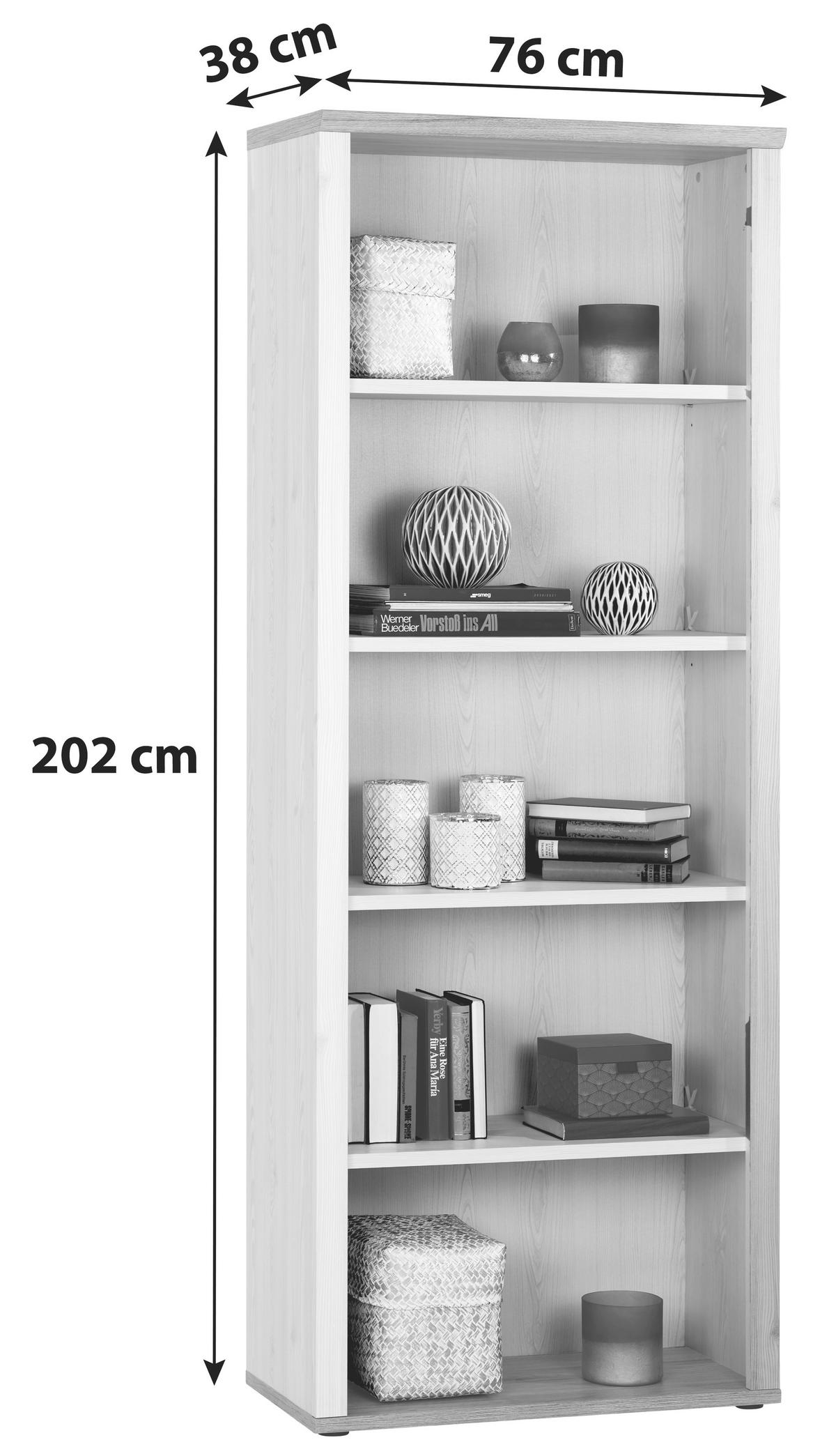 Regal Romance, Bela, Barva Hrasta - barve hrasta/bela, Moderno, leseni material (76/202/38cm) - Zandiara