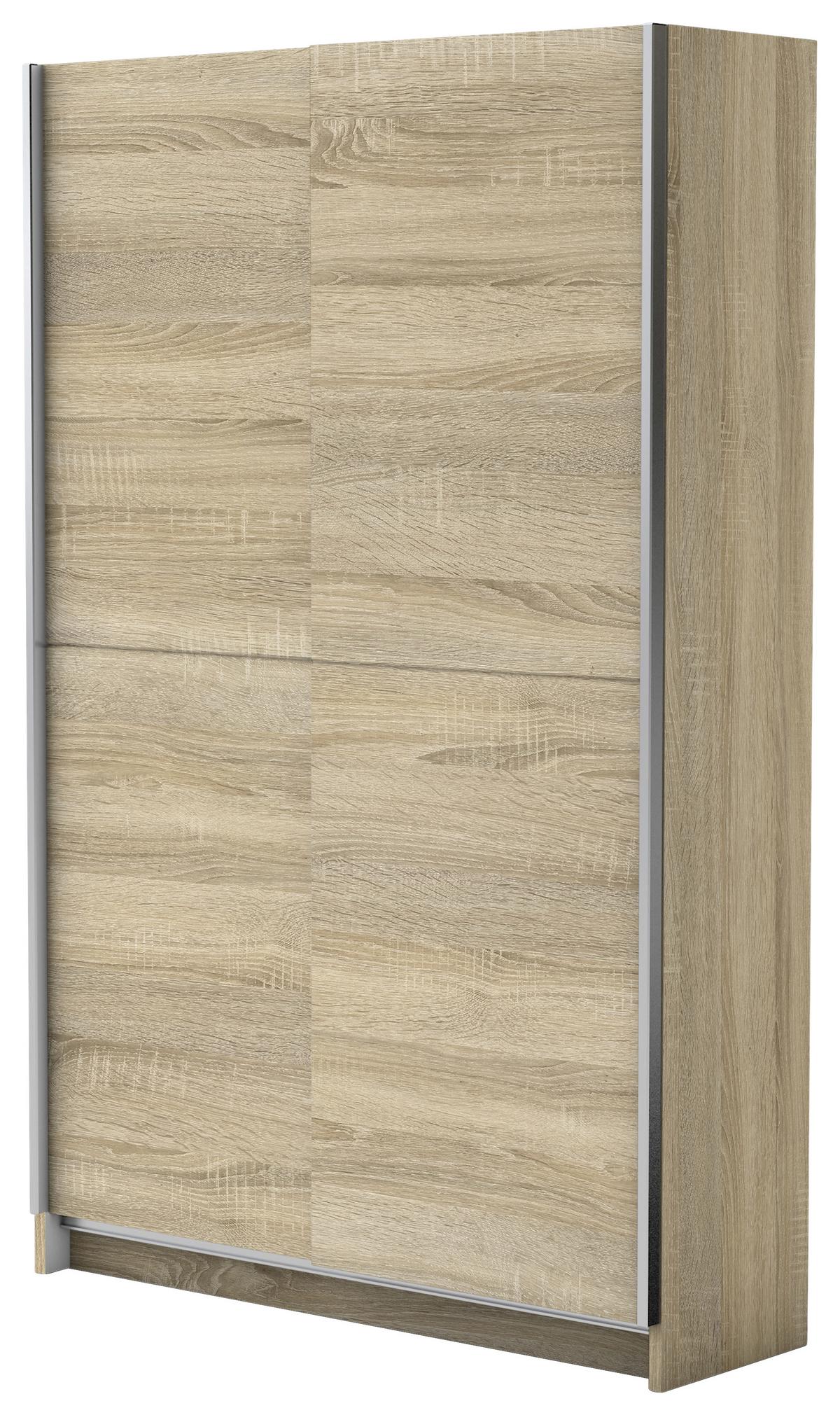Tolóajtós Szekrény Slim - ezüst/tölgyfa, Basics, faalapú anyag/fém (125/195,5/38cm) - P & B
