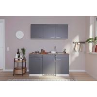 Miniküche Economy m. Geräten Grau/ Nussbaum ca. 150 cm - Edelstahlfarben/Nussbaumfarben, Basics, Holzwerkstoff/Kunststoff (150cm) - Respekta
