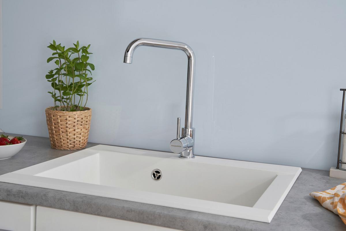 Einbauspüle Ohio ca. 66x21x50 cm Weiß - Weiß, Trend, Glas/Kunststoff (66/21/50cm) - Respekta