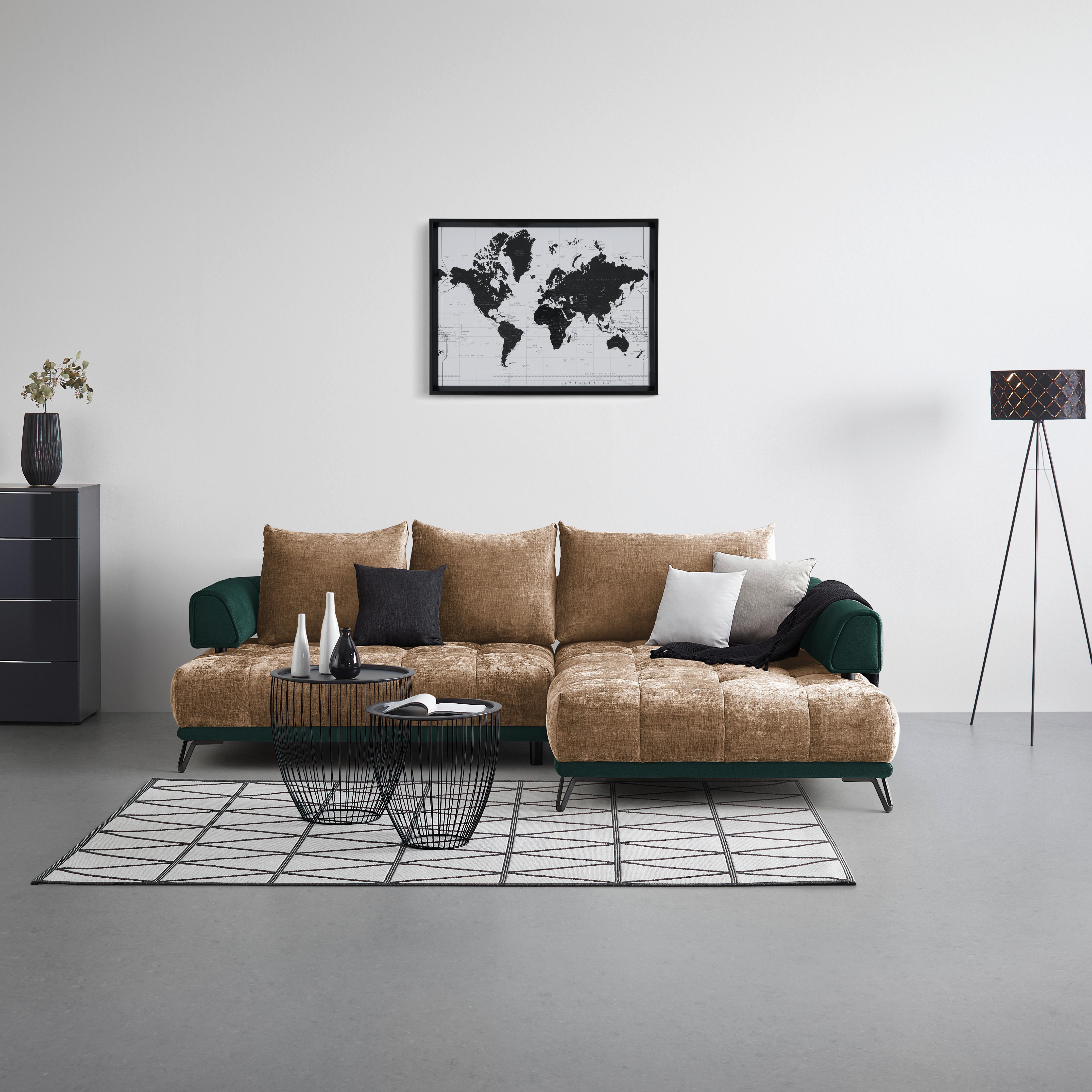 Ecksofa Morgan Dumkelgrün/Cappuccino - Dunkelgrün/Schwarz, MODERN, Textil/Metall (262/67-87/184cm) - Mömax