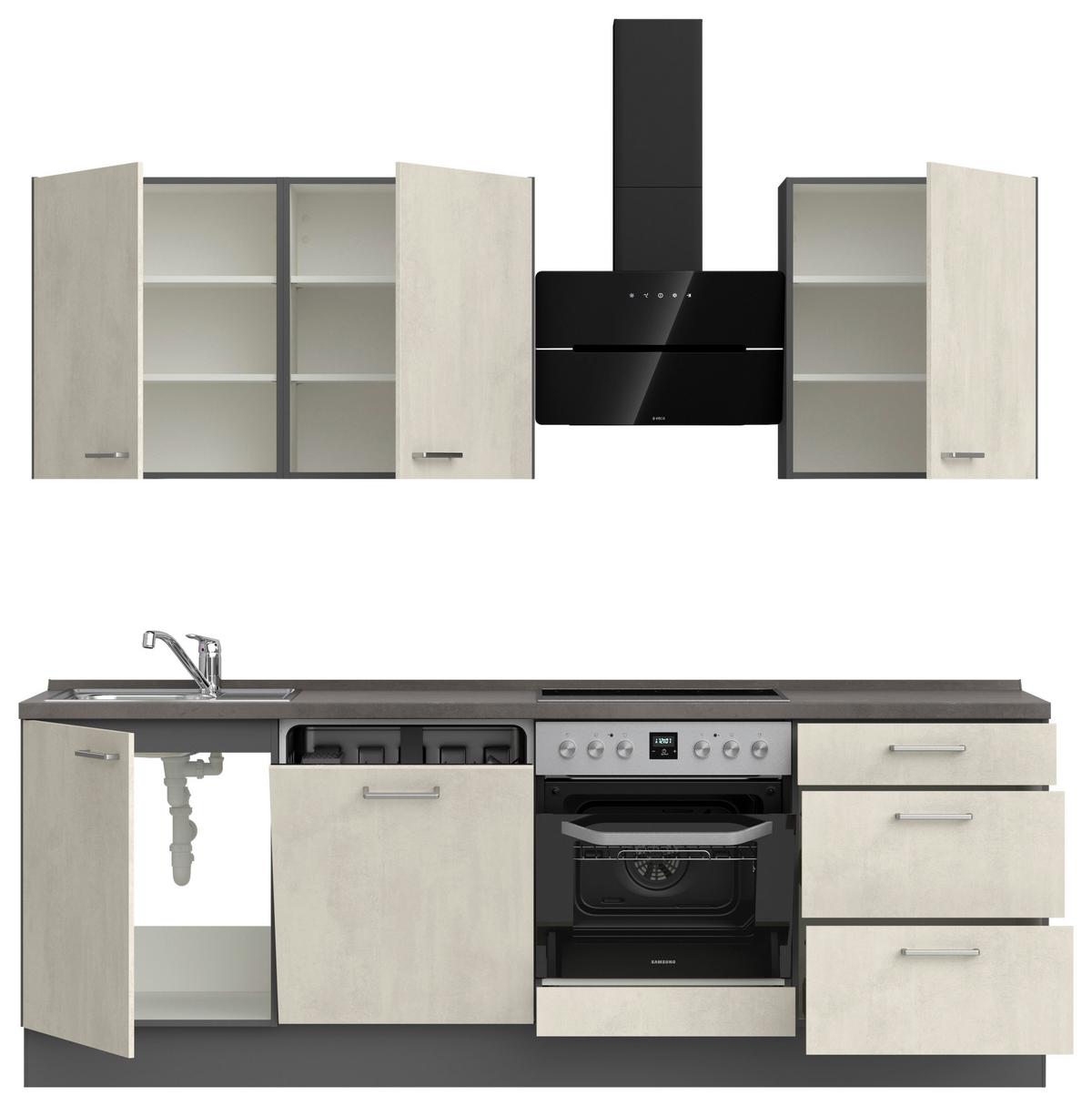 Küchenblock Riva High m. Geräten Weiß - Schieferfarben/Edelstahlfarben, MODERN, Holzwerkstoff/Metall (240cm) - Nobilia