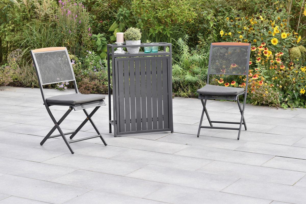 Balkonset Patmos Holz 5-tlg. - Graphitfarben/Grau, KONVENTIONELL, Holz/Textil - Gardenson