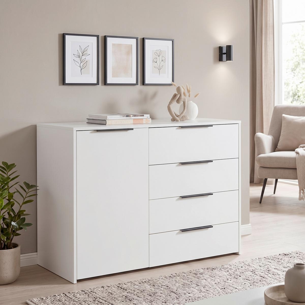 Komoda Alan 3 - bela/crna, Moderno, pločasti materijal (114,5/93,4/50cm) - Modern Living