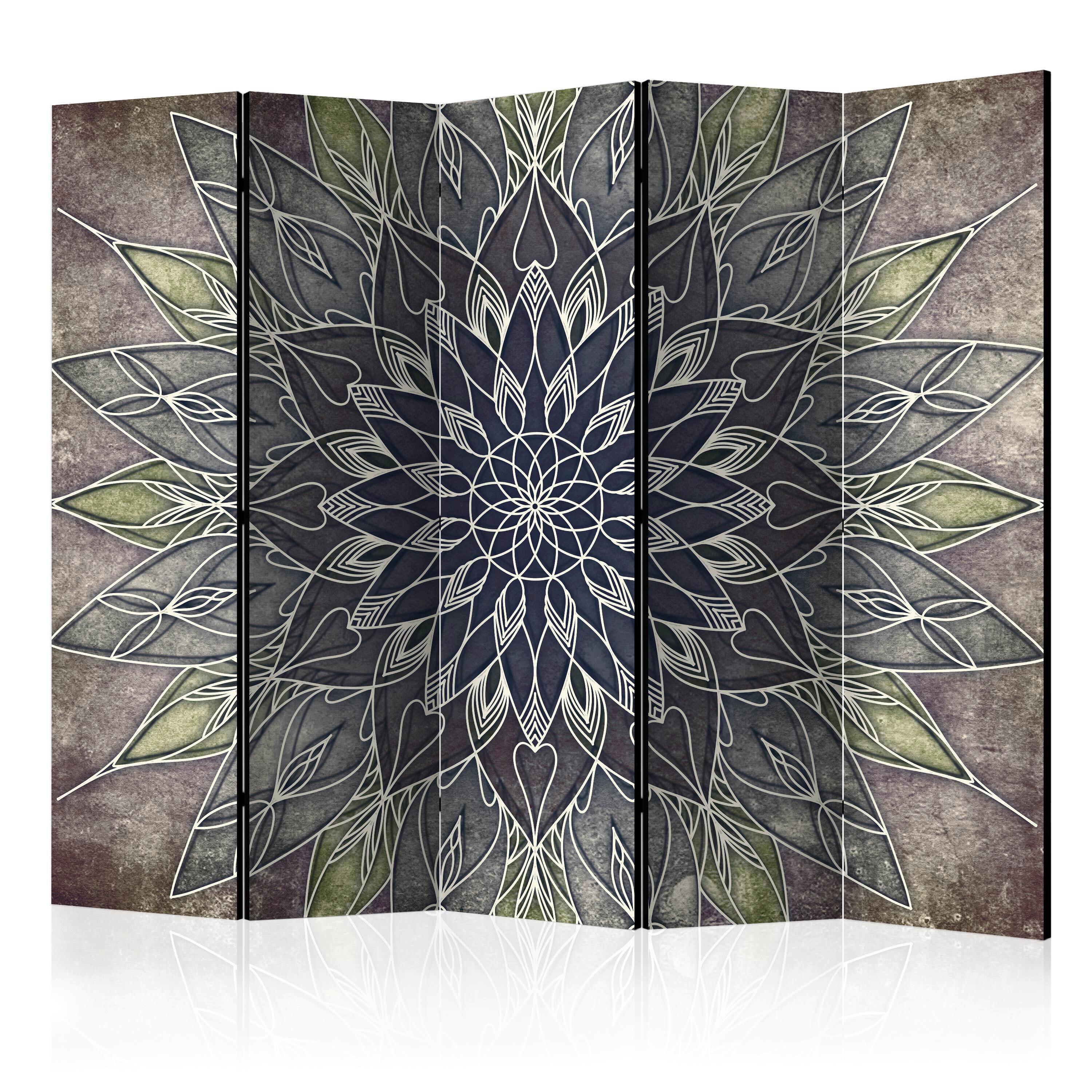 Paravan Imperial Pattern I, 5-Delni, Dvostranski - temno siva/rjava, Basics, tekstil/les (225/172/3cm) - artgeist
