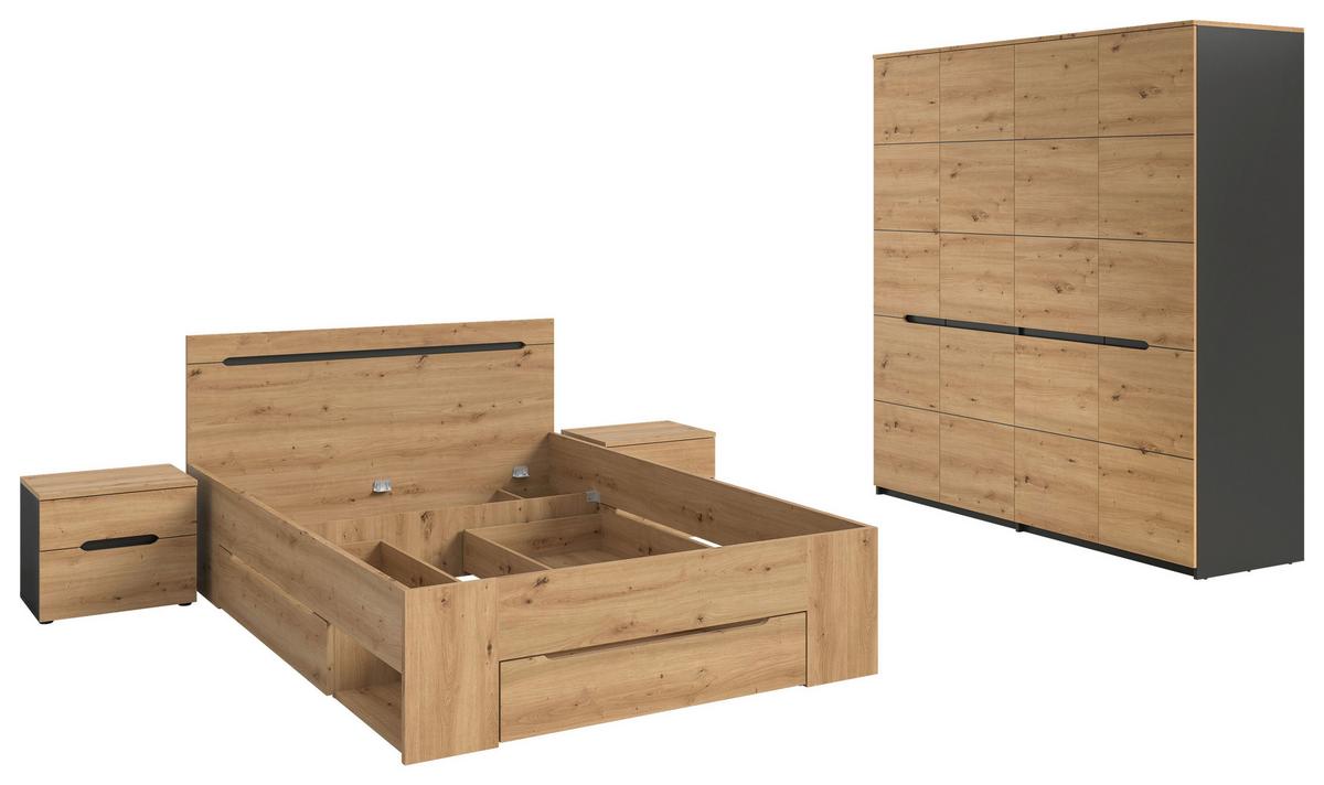 Schlafzimmer CANU 4-teilig Grau, Eiche Artisan - Eiche Artisan/Grau, MODERN, Holzwerkstoff - MID.YOU