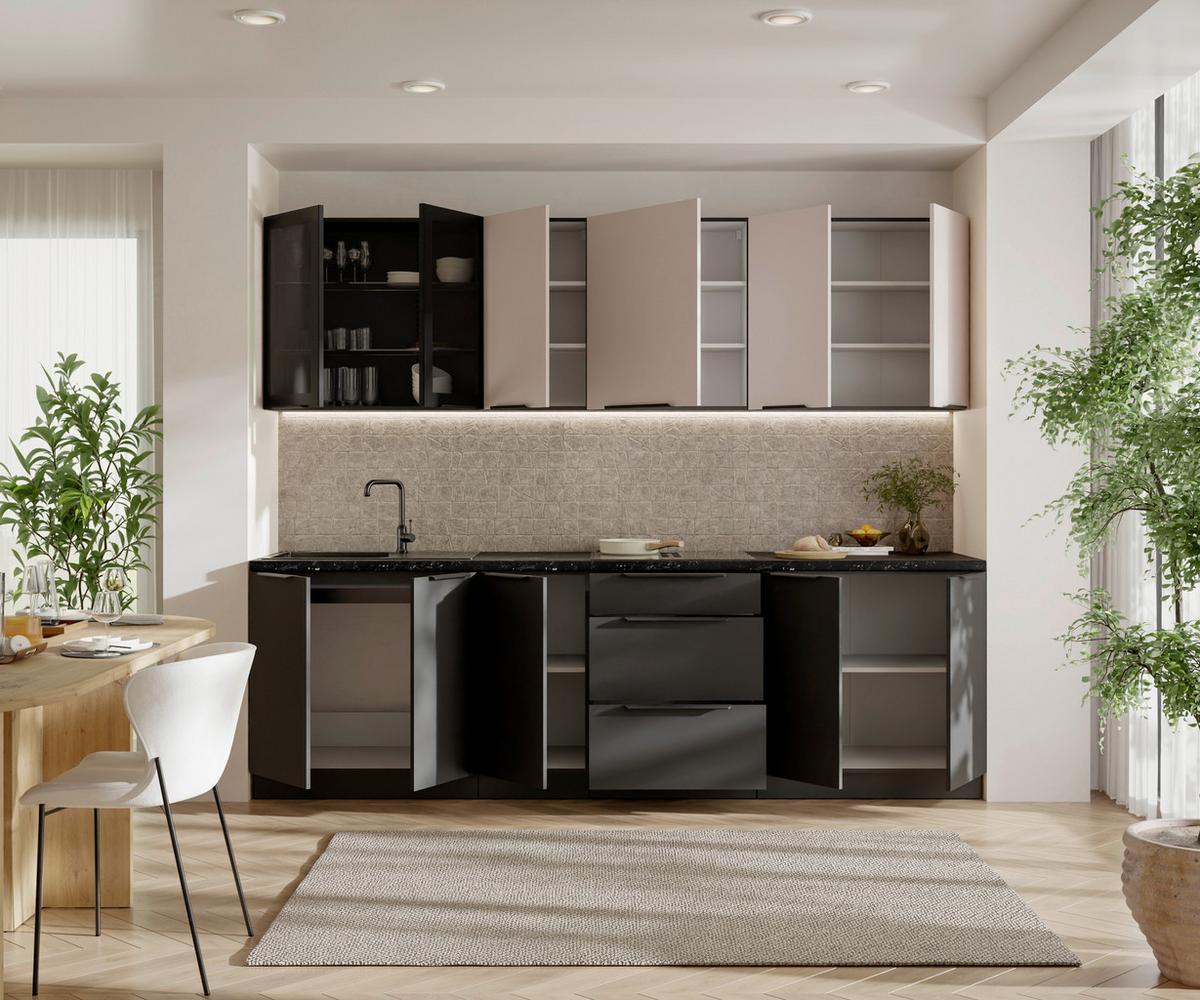 Blok Kuhinja Arona/siena - kašmir/crna, Moderno, staklo/metal (260/210/60cm) - Modern Living