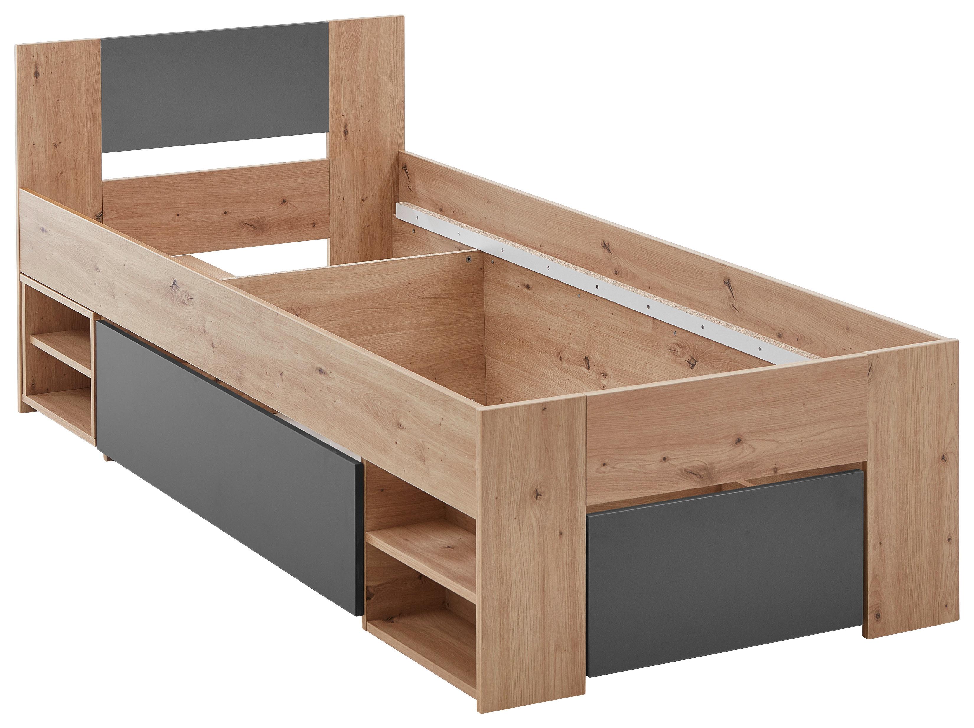 SÄNG AZURRO 2-90 - ek Artisan/antracit, Modern, trämaterial (90/200cm) - Mömax