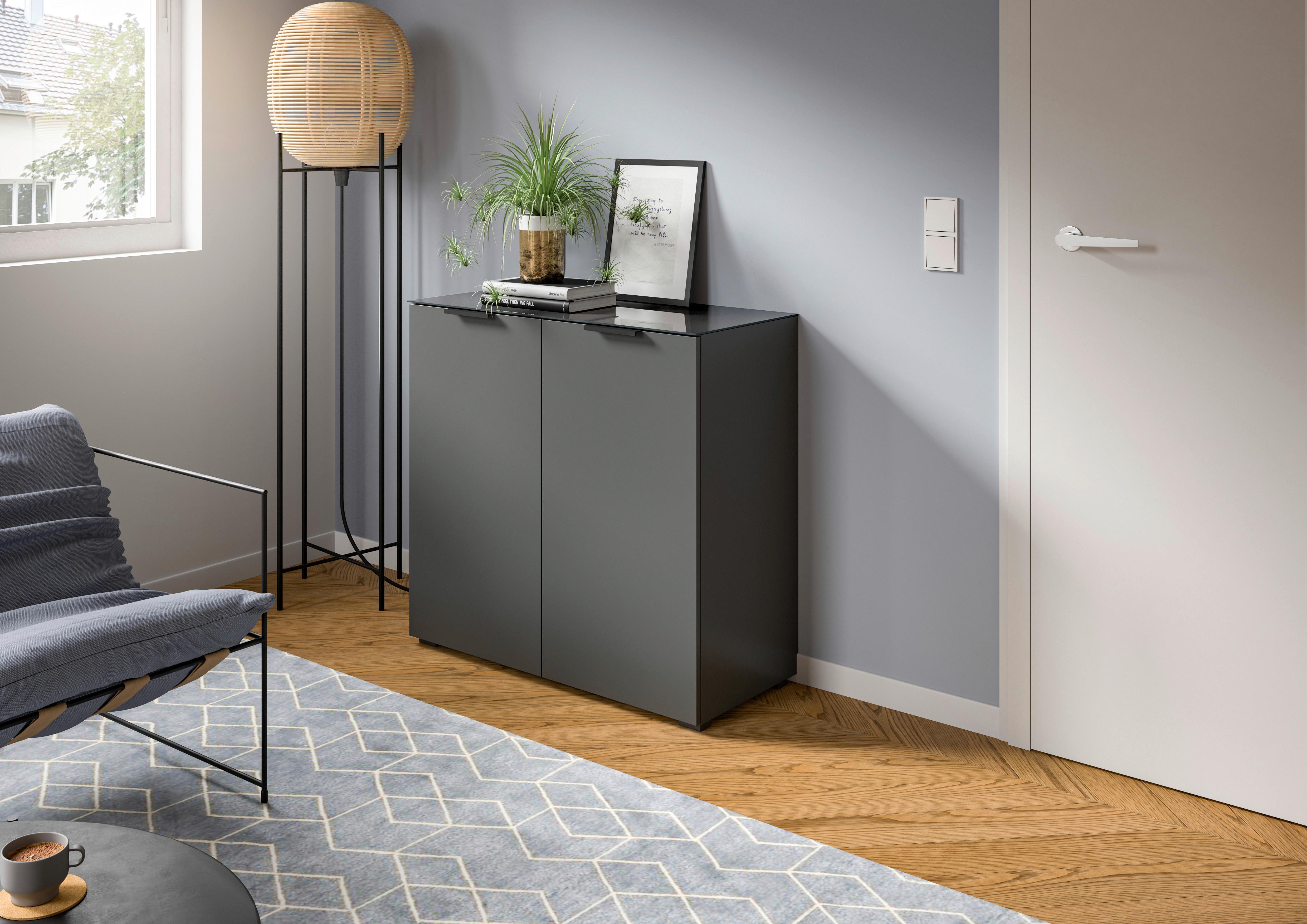 Kommode Ray ca. 90x86 cm Anthrazit - Anthrazit, Design, Glas/Holzwerkstoff (90/86/40cm) - Livetastic