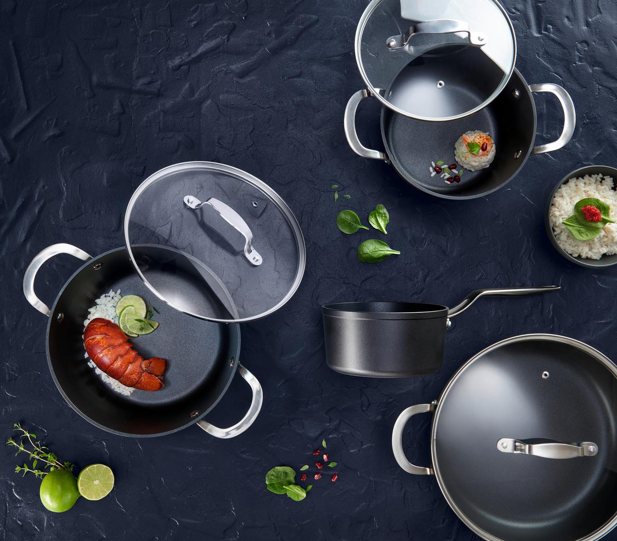 Kochtopfset Profi Line in Schwarz, 7-teilig - Klar/Silberfarben, KONVENTIONELL, Glas/Metall - Gourmesto