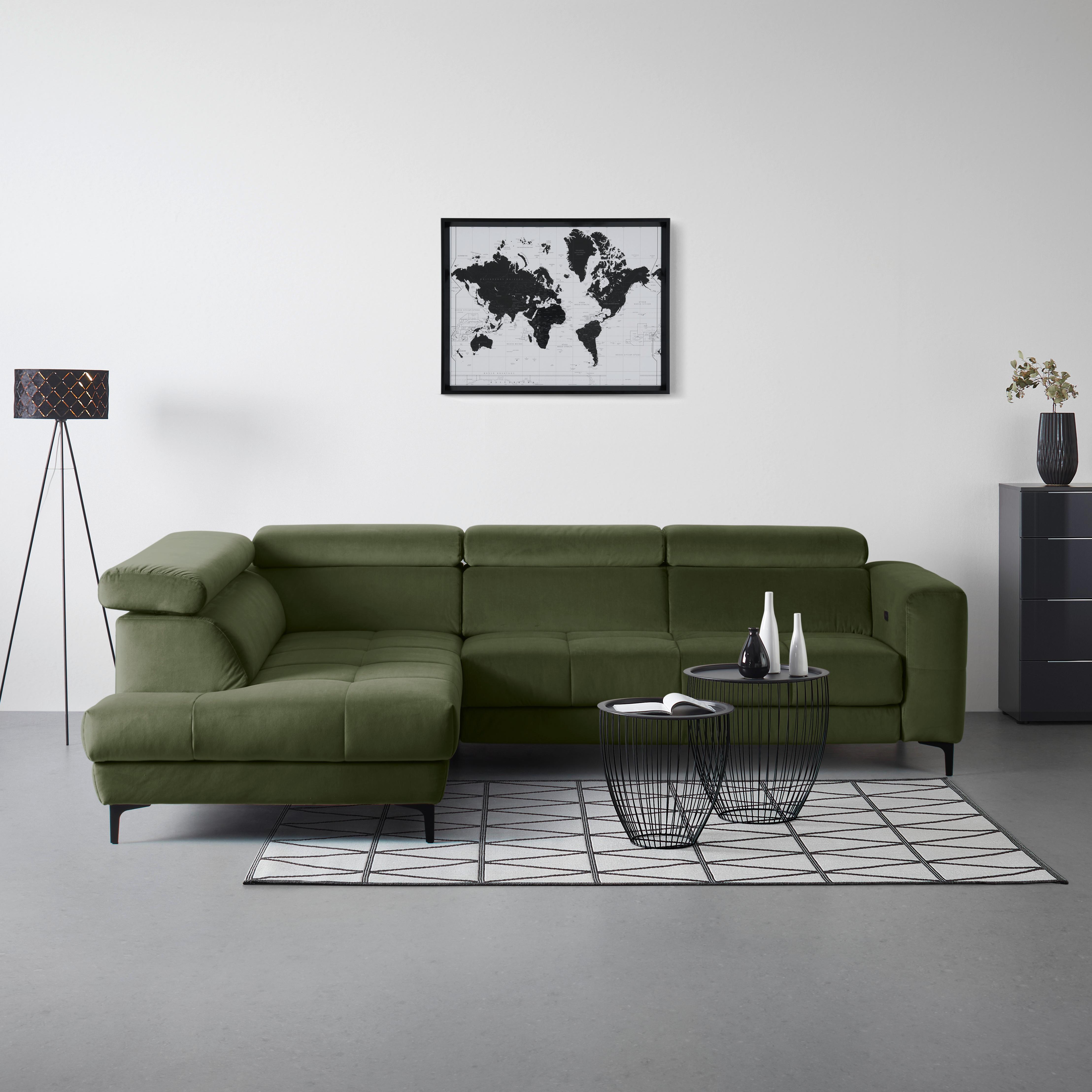 Ecksofa Emma links Olivgrün - Schwarz/Olivgrün, MODERN, Textil (210/301cm) - Premium Living
