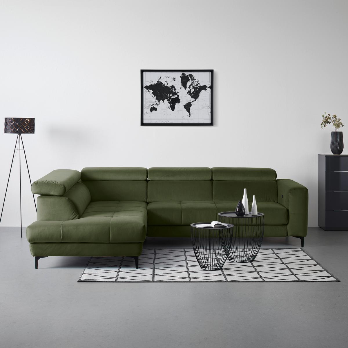 Ecksofa Emma links Olivgrün - Schwarz/Olivgrün, MODERN, Textil (210/47/301cm) - Premium Living